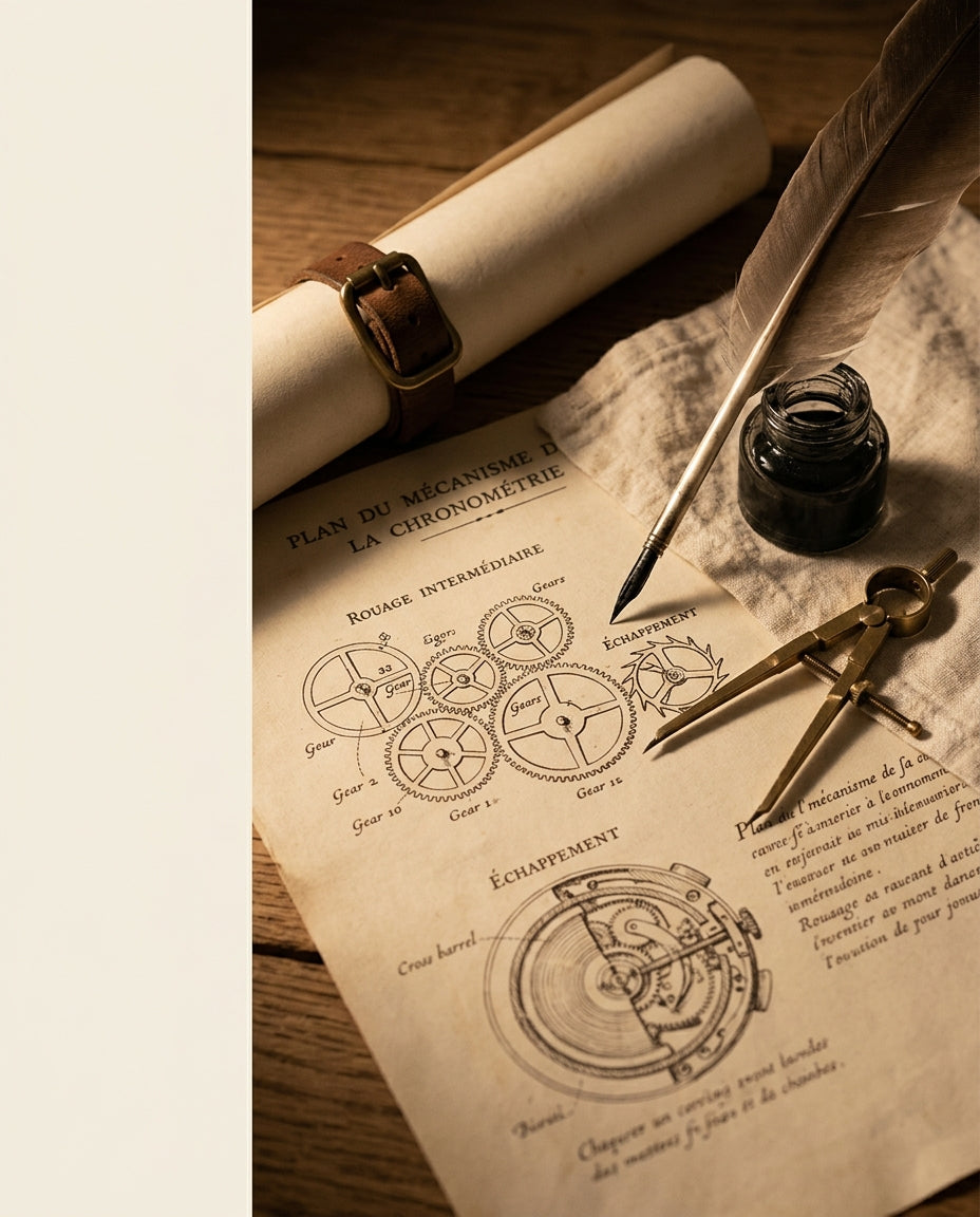 Plan ancien d'un mécanisme de chronométrie