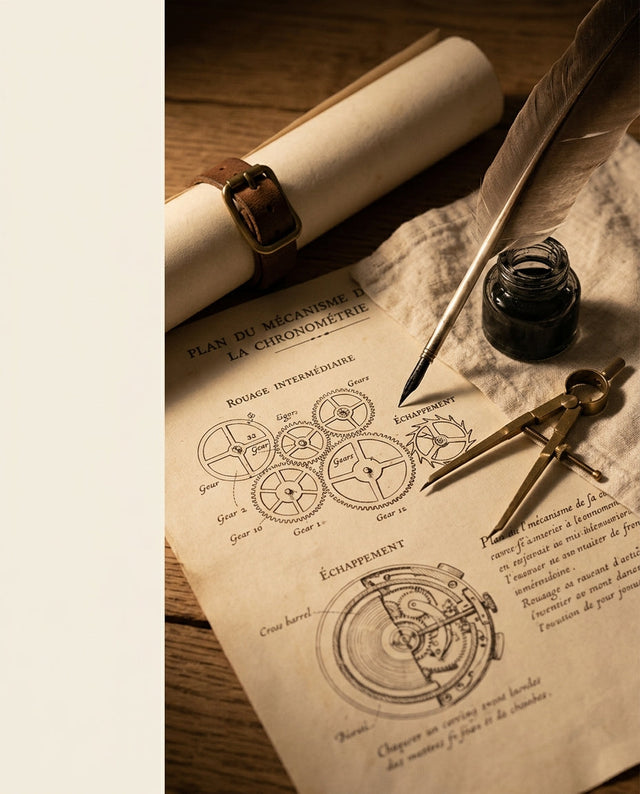Plan ancien d'un mécanisme de chronométrie